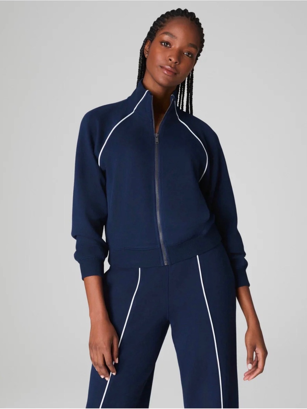 Spanx AirPique Track Jacket Timeless Navy Blue Full Zip Womens Small NWT